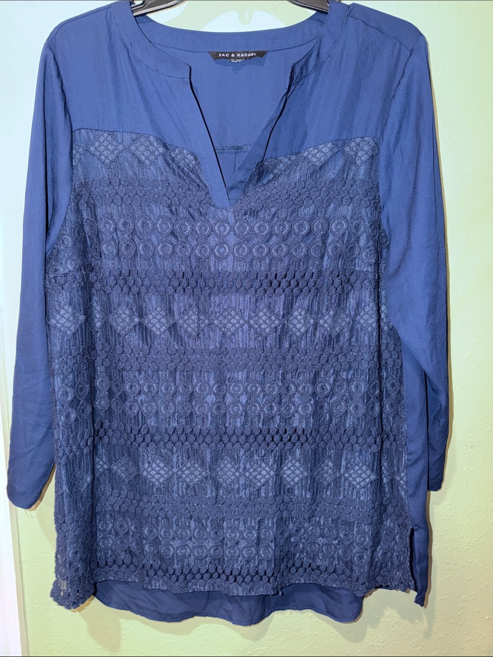Zac & Rachel Blue Lace-Front Long Sleeve Tunic M/L